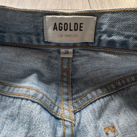 Agolde Jeans Adult 26 Blue Denim Riley High Rise Straight Crop Faded Distressed - Picture 11 of 14